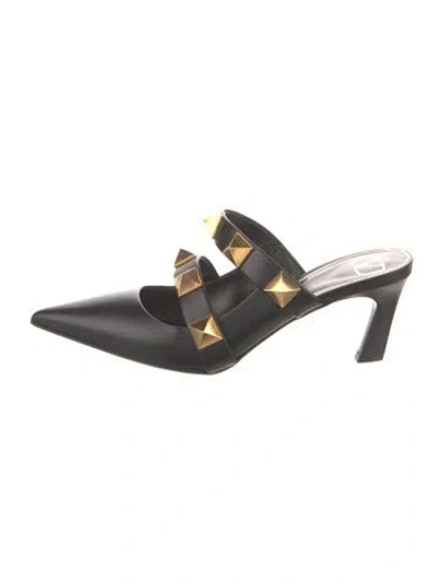 Pre-owned Valentino Garavani Rockstud Accents Leather Mules In Black
