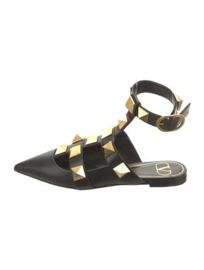 Pre-owned Valentino Garavani Rockstud Accents Leather Mules In Black
