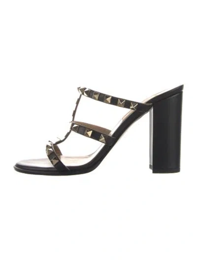 Pre-owned Valentino Garavani Rockstud Accents Leather Mules In Black