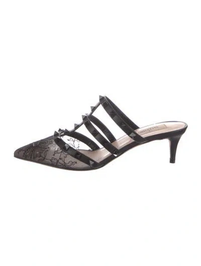 Pre-owned Valentino Garavani Rockstud Accents Leather Mules In Black
