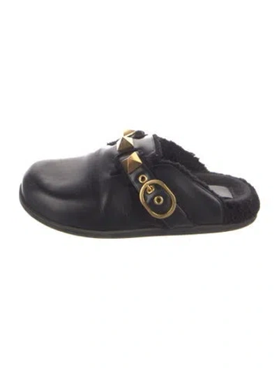 Pre-owned Valentino Garavani Rockstud Accents Leather Mules In Black