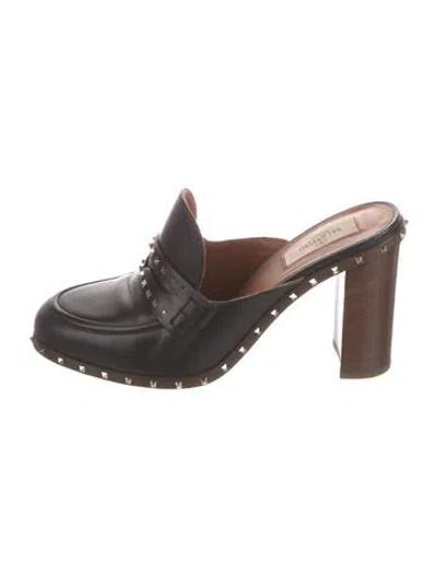 Pre-owned Valentino Garavani Rockstud Accents Leather Mules In Black