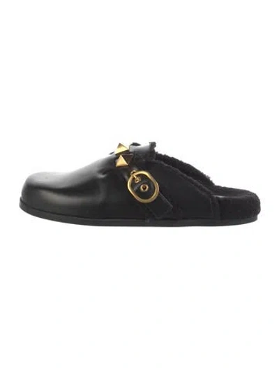 Pre-owned Valentino Garavani Rockstud Accents Leather Mules In Black