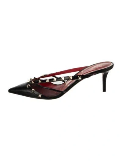 Pre-owned Valentino Garavani Rockstud Accents Leather Mules In Black