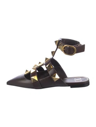 Pre-owned Valentino Garavani Rockstud Accents Leather Mules In Brown