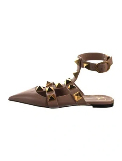 Pre-owned Valentino Garavani Rockstud Accents Leather Mules In Brown