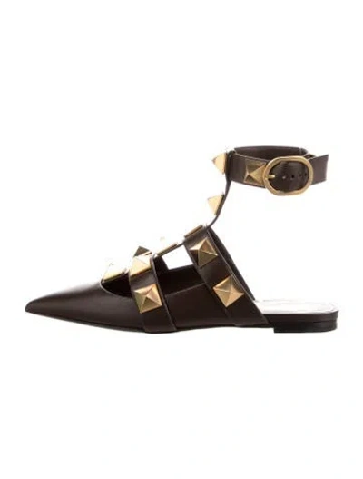 Pre-owned Valentino Garavani Rockstud Accents Leather Mules In Brown