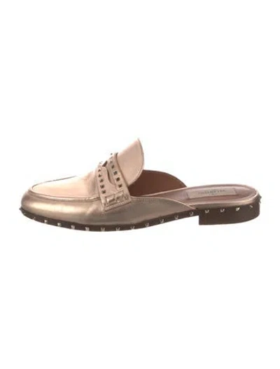 Pre-owned Valentino Garavani Rockstud Accents Leather Mules In Gold