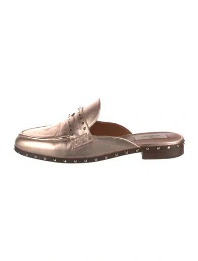 Pre-owned Valentino Garavani Rockstud Accents Leather Mules In Gold