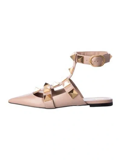 Pre-owned Valentino Garavani Rockstud Accents Leather Mules In Neutral