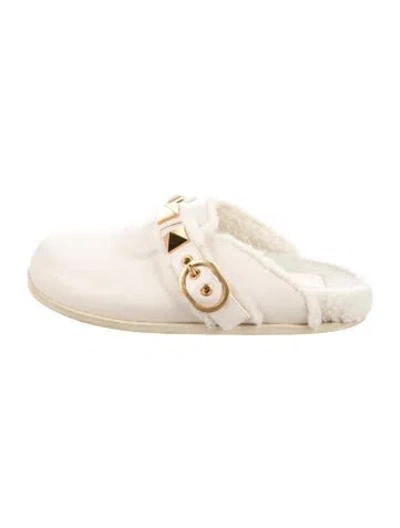 Pre-owned Valentino Garavani Rockstud Accents Leather Mules In Neutral