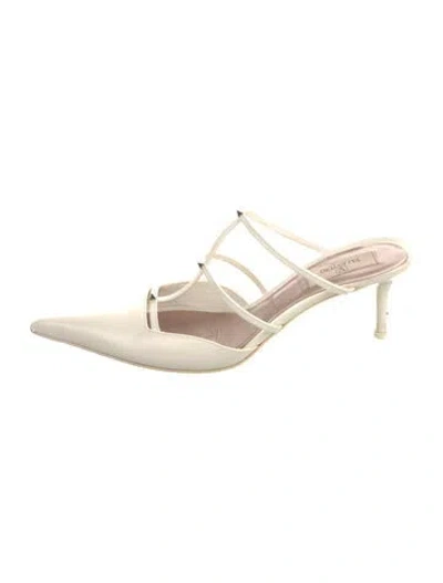 Pre-owned Valentino Garavani Rockstud Accents Leather Mules In Neutral
