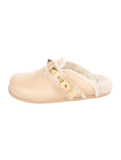 Pre-owned Valentino Garavani Rockstud Accents Leather Mules In Neutrals