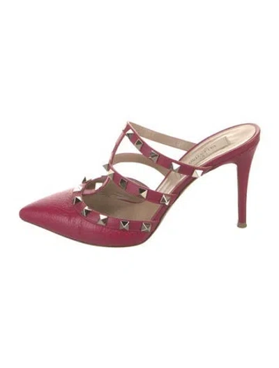 Pre-owned Valentino Garavani Rockstud Accents Leather Mules In Purple