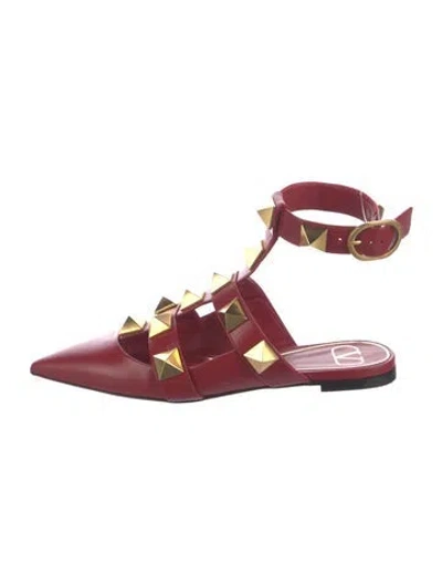 Pre-owned Valentino Garavani Rockstud Accents Leather Mules In Red