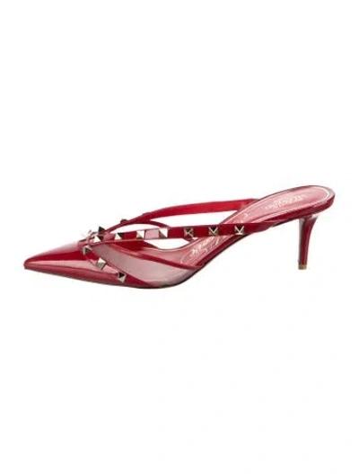 Pre-owned Valentino Garavani Rockstud Accents Leather Mules In Red