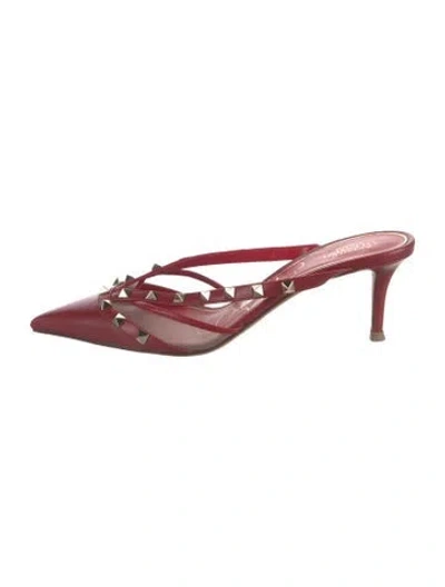 Pre-owned Valentino Garavani Rockstud Accents Leather Mules In Red