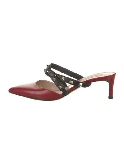 Pre-owned Valentino Garavani Rockstud Accents Leather Mules In Red