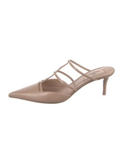 Pre-owned Valentino Garavani Rockstud Accents Leather Mules W/ Tags In Neutrals