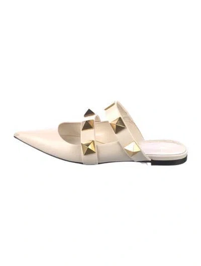 Pre-owned Valentino Garavani Rockstud Accents Leather Mules In White