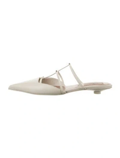 Pre-owned Valentino Garavani Rockstud Accents Leather Mules In White