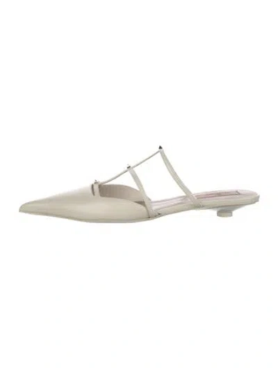 Pre-owned Valentino Garavani Rockstud Accents Leather Mules In White