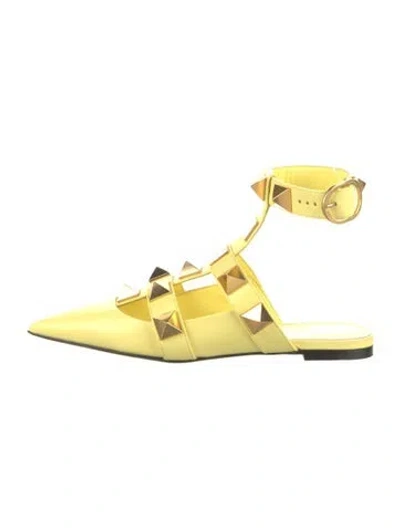 Pre-owned Valentino Garavani Rockstud Accents Leather Mules In Yellow
