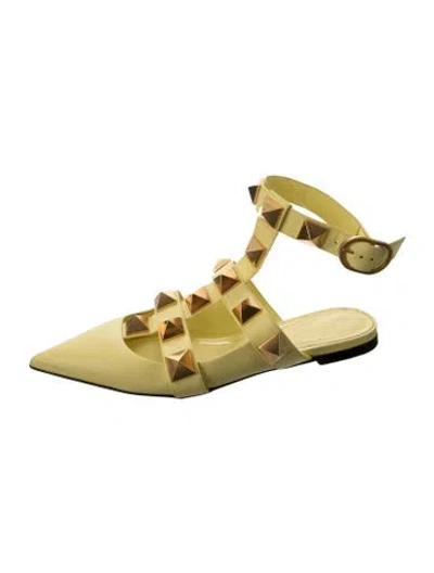Pre-owned Valentino Garavani Rockstud Accents Leather Mules In Yellow