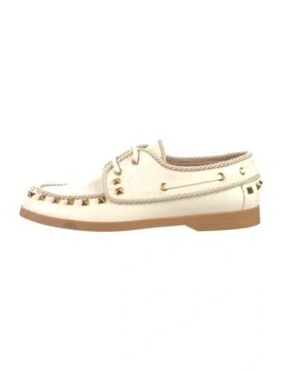 Pre-owned Valentino Garavani Rockstud Accents Leather Oxfords In Neutral