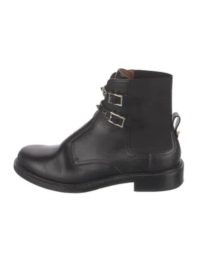 Pre-owned Valentino Garavani Rockstud Accents Leather Rain Boots In Black