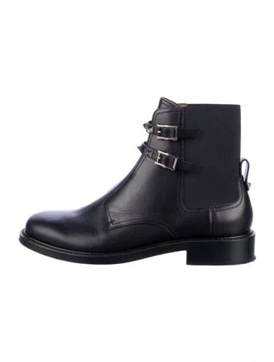 Pre-owned Valentino Garavani Rockstud Accents Leather Rain Boots In Black