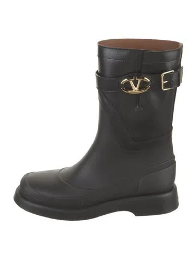 Pre-owned Valentino Garavani Rockstud Accents Leather Rain Boots W/ Tags In Black