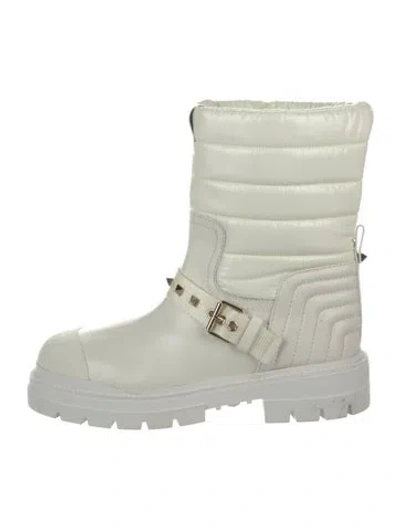 Pre-owned Valentino Garavani Rockstud Accents Leather Rain Boots In White
