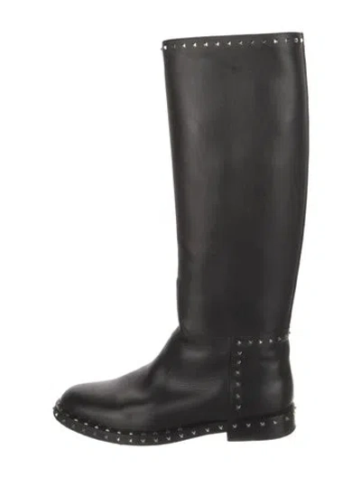 Pre-owned Valentino Garavani Rockstud Accents Leather Riding Boots In Black