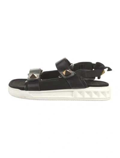 Pre-owned Valentino Garavani Rockstud Accents Leather Sandals In Black