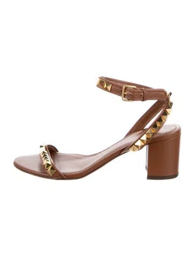 Pre-owned Valentino Garavani Rockstud Accents Leather Sandals In Brown