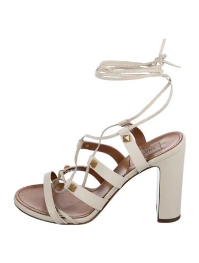 Pre-owned Valentino Garavani Rockstud Accents Leather Sandals In Neutral