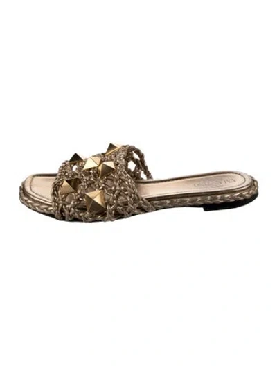 Pre-owned Valentino Garavani Rockstud Accents Leather Slides