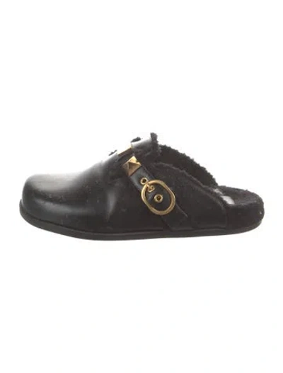 Pre-owned Valentino Garavani Rockstud Accents Leather Slides In Black