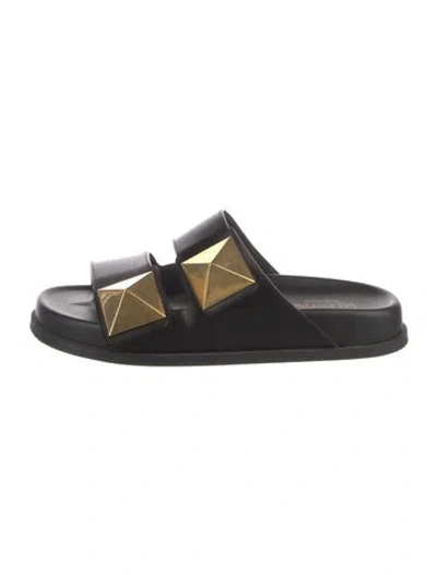 Pre-owned Valentino Garavani Rockstud Accents Leather Slides In Black