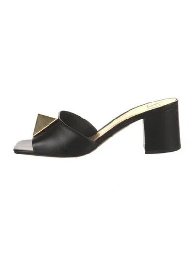 Pre-owned Valentino Garavani Rockstud Accents Leather Slides In Black
