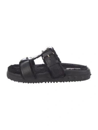 Pre-owned Valentino Garavani Rockstud Accents Leather Slides In Black