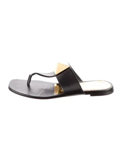 Pre-owned Valentino Garavani Rockstud Accents Leather Slides In Black