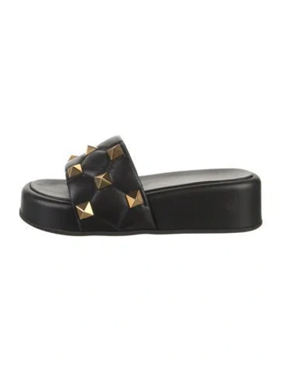Pre-owned Valentino Garavani Rockstud Accents Leather Slides In Black