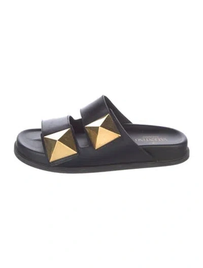 Pre-owned Valentino Garavani Rockstud Accents Leather Slides In Black