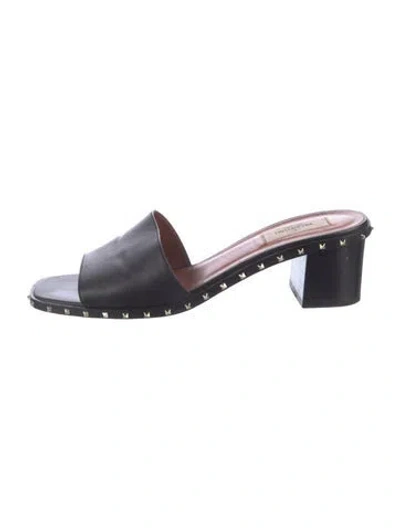 Pre-owned Valentino Garavani Rockstud Accents Leather Slides In Black