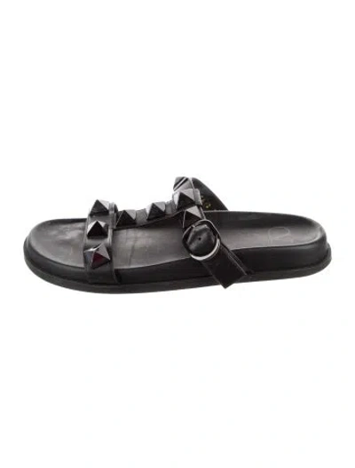 Pre-owned Valentino Garavani Rockstud Accents Leather Slides In Black