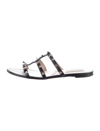 Pre-owned Valentino Garavani Rockstud Accents Leather Slides In Black
