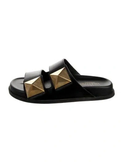 Pre-owned Valentino Garavani Rockstud Accents Leather Slides In Black