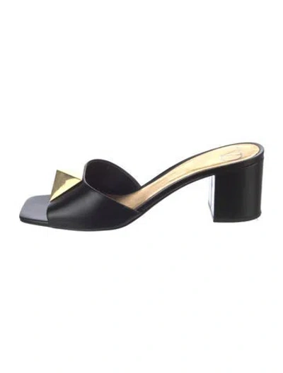 Pre-owned Valentino Garavani Rockstud Accents Leather Slides In Black